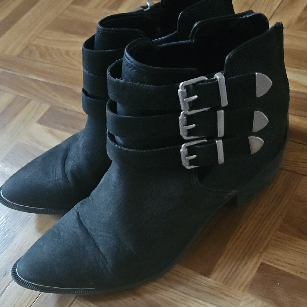 Circus by Sam Edelman Black Triple Buckle Pointed Ankle Boots